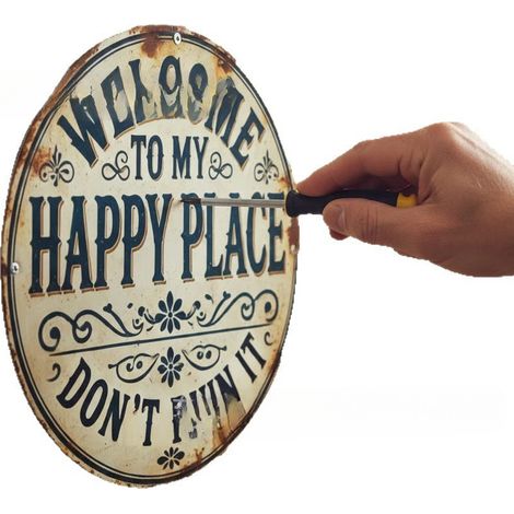 New Metal Sign Welcome To My Happy Place - Retro Round Metal Sign (20x20cm)