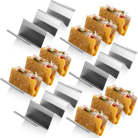 6 Pcs Support Tacos en Forme de Vague, Supports à Tacos avec Poignées, Support à Tortillas en Acier Inoxydable, pour Hot-Dogs Taco Sandwichs Crêpes (1/5)
