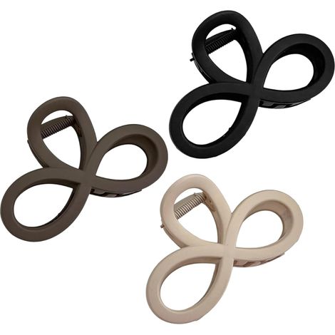 Lot de 3 pinces à cheveux, pince à cheveux de taille moyenne, maintien stable, forme en huit, accessoires pour cheveux mats pour cheveux épais et fins (noir, beige, marron) (1/5)