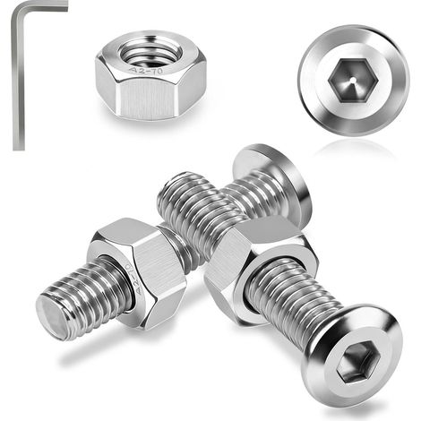 M6x10 mm Vis à Tête Plate en Acier Inoxydable A2 V2A, 30 Pièces Vis et Boulon et Écrous Hexagonale Filetage Complet pour Meubles de Bricolage (1/5)