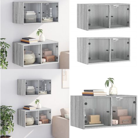 Mueble pared puertas de vidrio 2 uds gris Sonoma 68,5x37x35 cm - Armario de vidrio - Armario de madera