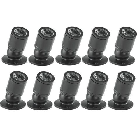 Mini spot LED encastré 1W – lot de 10, noir, blanc chaud, bras orientable à 360°, transformateur inclus (1/5)
