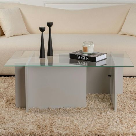 Table basse verre déstructurée - gris clair, H. 40 cm SALTA (1/5)