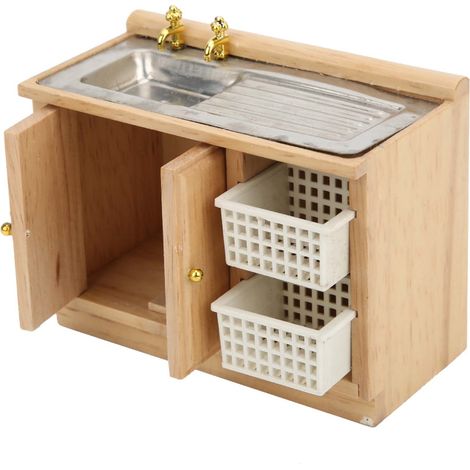 Puppenhaus-Miniaturmöbelmodell im Maßstab 1:12: Küchenspültisch mit Körben (1/5)