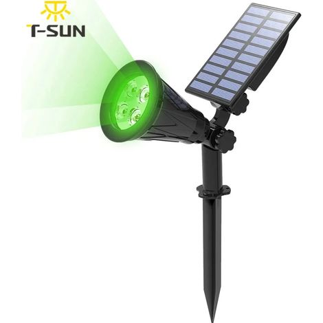 (1 pièce) T-SUN Lot de 1/2 lampes solaires LED vertes, projecteur solaire étanche, applique murale solaire, lampe solaire de jardin, lampe solaire d'extérieur (1/5)