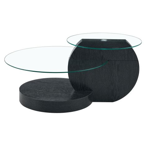 Table basse 2 niveaux en verre trempé  Design minimaliste moderne Structure MDF effet marbre noir/blan