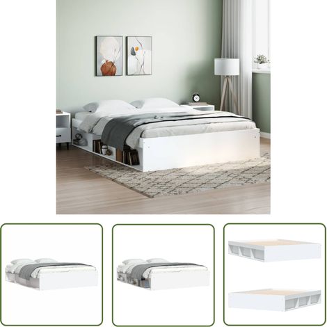 The Living Store Bettgestell Weiß 150x200 cm - Bettestell - Doppelbett - Weißes Bett - Massivholzbette - Holzbettrahmen (1/5)
