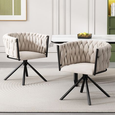 Lot de 2 chaises pivotantes velours beige piètement métal 4 pieds, salon ou salle à manger (1/5)