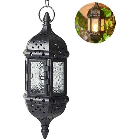 Lanterne Marocaine Suspendue Vintage - Support Bougies Métal Ajouré pour Mariage - Chandelier Rétro (1/5)