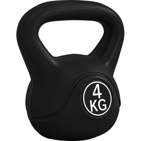 Kettlebell de 4 kg rempli de sable, avec poignée large et base plate pour l'entraînement, 18 x 12 x 20 cm, noir (1/5)