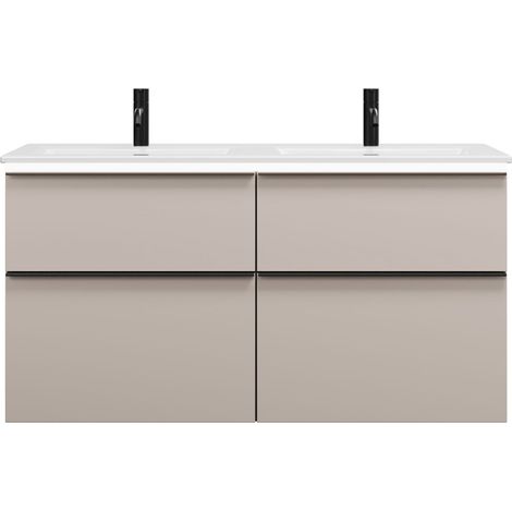 burgbad Eqio Slim double lavabo en céramique, meuble sous-lavabo