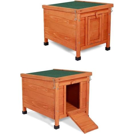 Clapier - SSS - 43x43x52 cm - Bois de sapin robuste - Toit bitumé - Pour petits lapins (1/4)