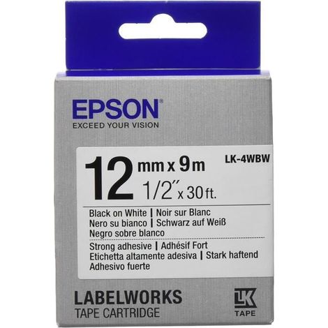 Epson Nastro fondo Bianco per testo Nero, altamente adesivo 12/9 LK-4WBW (1/5)