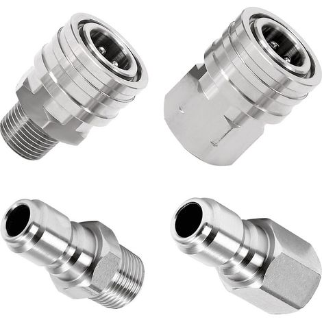 Adaptateur pour nettoyeur haute pression, 2 jeux de raccords à connexion rapide 3/8", raccords pour nettoyeur haute pression en acier inoxydable, kits de déconnexion rapide mâle et femelle (1/5)