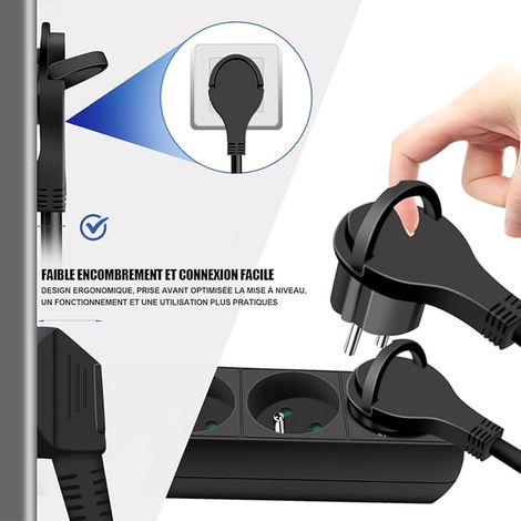 Power Strip with Switch Flat Plug, Sockets, Extension Cord m V with Child Safety, Black (1/3)