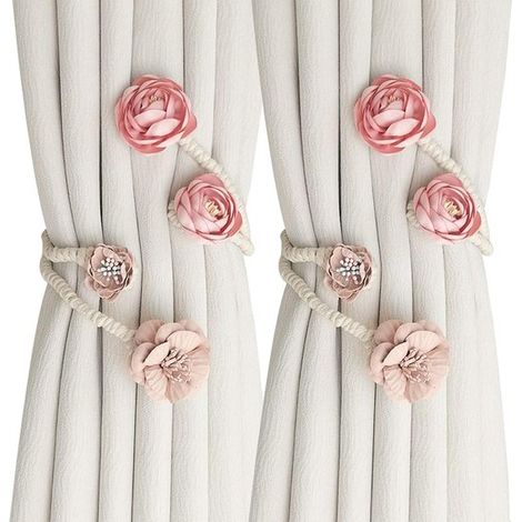 Fermacravatte per tende floreali in stile boho，supporti per tende，corda decorativa per la decorazione delle finestre della camera da letto (rosa) (1/5)