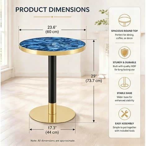 MEUBLIV Runder Beistelltisch 60 cm Blau – Marmoroptik, Metallgestell (1/5)
