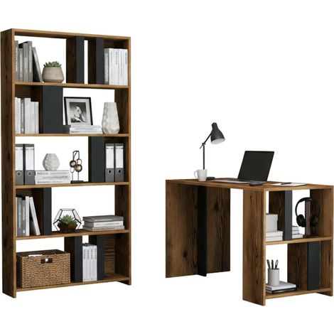 Bureau, Pupitre polyvalent, Table de bureau pour PC, Plan de travail, 120x60h75 cm, Noyer et Anthracite (1/5)
