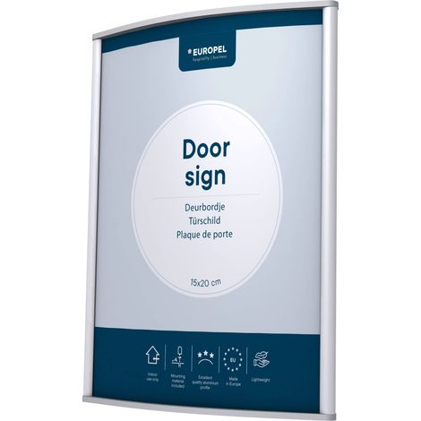 EUROPEL Porta cartello da parete, semplice ed elegante, leggermente curvo, 15 x 20 cm, display verticale o orizzontale, copertura antiriflesso in PVC, argento, viti o fissaggio adesivo, materiale di (1/3)