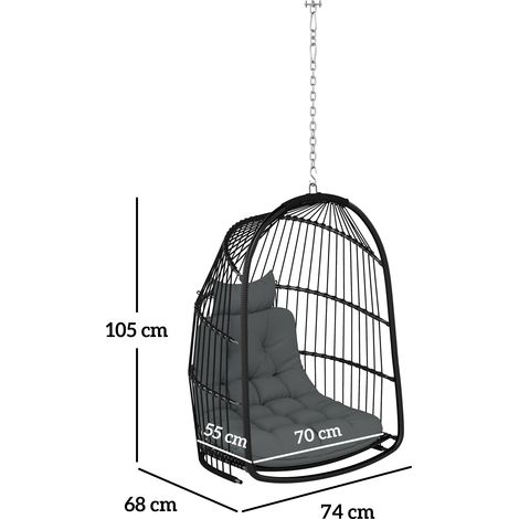 Fauteuil suspendu, panier suspendu avec coussin, balancelle en polyrotin, extérieur/intérieur, pliable, supportant jusqu'à 150 kg, balancelle suspendue, fauteuil suspendu en panier pour salon, balcon, (1/5)