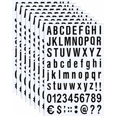 Set di 8 fogli di lettere numeriche autoadesive in vinile, adesivi per numeri di cassetta postale per insegne, finestre, porte, auto, numero civico (nero, 2,5 cm)