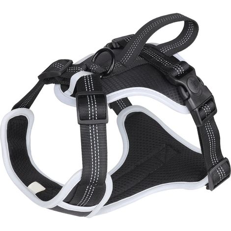 Dreieckiges Hundegeschirr mit ergonomischem, festem Griff, reflektierenden Elementen, verstellbar und atmungsaktiv – ideal für Spaziergänge im Freien. Schwarz, Größe XL, geeignet für Hunde mit einem G (1/5)