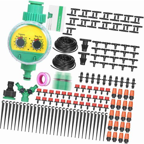 Kit d'arrosage goutte à goutte pour plantes, système d'arrosage DIY avec programmateur électronique automatique, buses, brumisateurs et goutteurs, 30 mètres de tuyau pour jardin, pelouse et terrasse. (1/3)