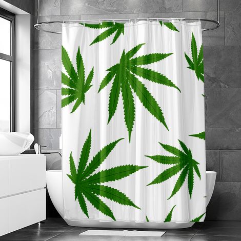 Rideau de douche motif feuilles de chanvre et palmiers, tissu salle de bain imperméable, 90x180 cm (1/4)