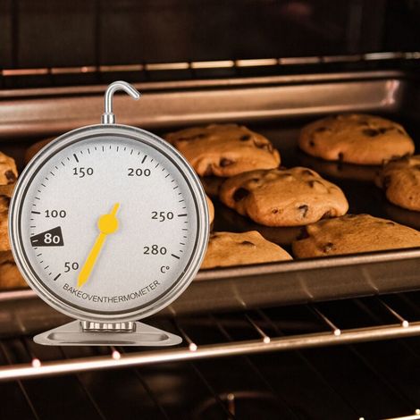 Thermomètre de four à grand cadran en acier inoxydable avec crochet, outil de mesure de cuisine 50-280 ℃ (1/4)
