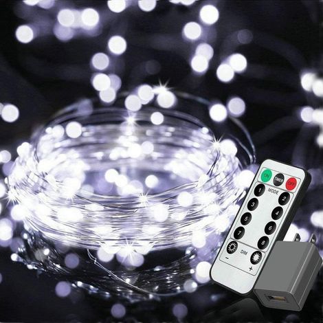 Guirlande lumineuse féérique à brancher avec télécommande et minuterie, 8 modes d'intensité réglable, étanche pour la décoration intérieure et extérieure (1/5)