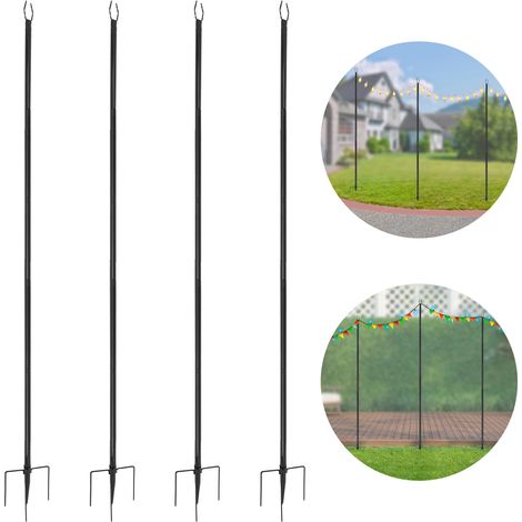 YISSALE – Supports pour lampadaires extérieurs 3 m – 4 poteaux en fer noir – Installation facile – Résistant aux intempéries – Pour guirlandes lumineuses (1/5)