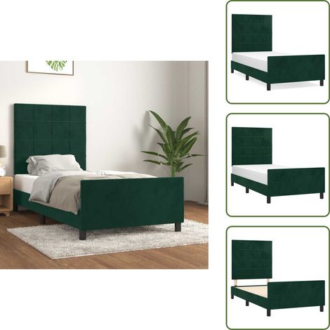 The Living Store Bettgestell ohne Matratze Dunkelgrün 100x200 cm Samt - Samtbettwäsche - Doppelbett - Boxspringbett - Lattenrost - Hochbett (1/5)