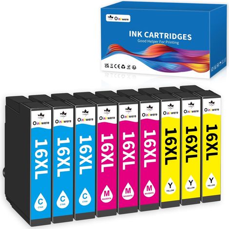 16XL Cartouches d’encre compatibles avec Epson 16XL Multipack pour Workforce WF-2760 WF-2630 WF-2660 WF-2510 WF-2750 WF-2540 WF-2530 WF-2650 WF-2010 WF-2520 (pack de 9) (1/5)