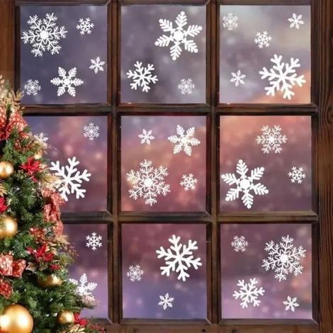 Autocollant Fenêtre Noël - Flocon Neige Réutilisable - PVC Blanc - 189 Pièces (1/4)