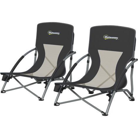 Set mit 2 faltbaren Strandstühlen, leichte Campingstühle mit Tragetasche und Getränkehalter, 58 x 55 x 62 cm, schwarz
