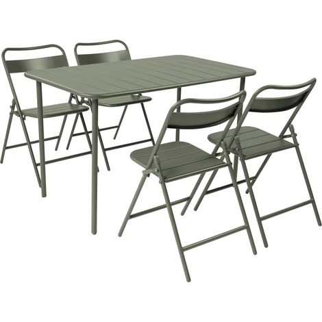 Metal garden table 120 cm + 4 chairs, khaki green - Amelia