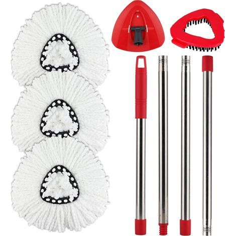 Rotating Mop Heads, 1 Base, 1 Handle, Washable, For Hard Floors, Triangular (1/5)