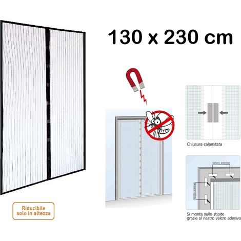 Zanzariera/Tenda con chiusura automatica a calamita/magnetica 130x230cm Nera - Mod. Basis