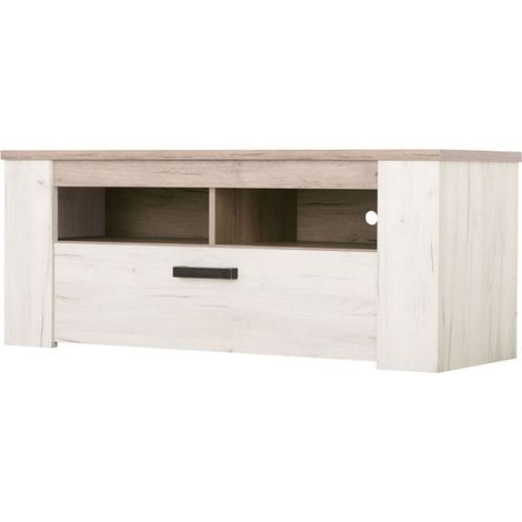 Mueble para TV Castalda, 3 estantes, 4 compartimentos, una puerta, 123x44x50h cm, Blanco Alerce
