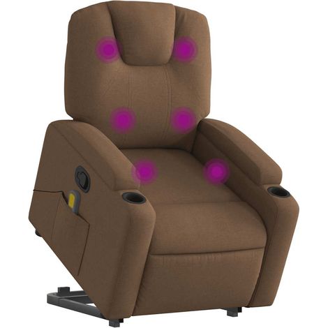 vidaXL Poltrona Alzapersona Massaggiante Elettrica Marrone Tessuto