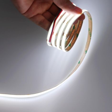 Ruban LED COB 24 V – Blanc froid 6500 K – 5 m (16,4 ft) – 320 LED/m – Éclairage uniforme – IRC 90 – Non étanche (Ruban LED uniquement) (1/3)