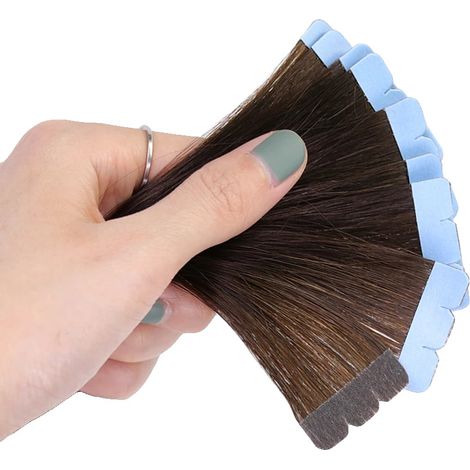 Extensiones de cabello, cabello humano natural, fáciles de peinar, 02 Marrón oscuro, 10 piezas, 20 pulgadas (1/2)