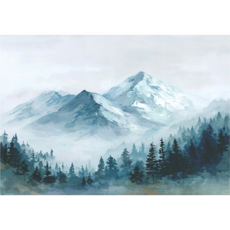 Fototapete Berge Wald Natur Landschaft – Moderne Großformat Wandtapete 150x105 cm – Für Wohnzimmer & Schlafzimmer