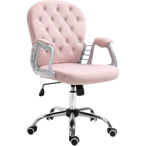 Office Chair, Swivel Desk Chair, Velvet Vanity Chair with Adjustable Height Rolling Wheels for Home Work Study, Pink (1/5)