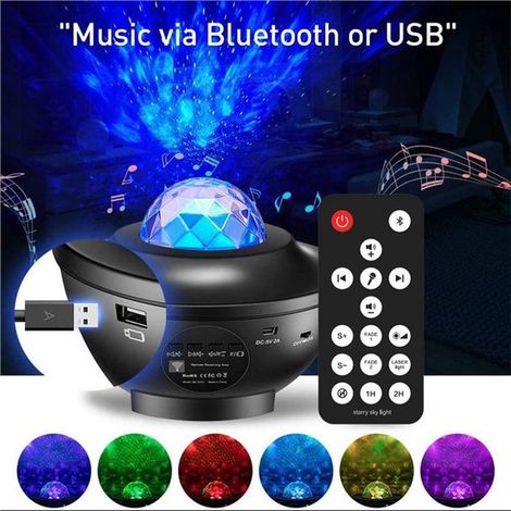 USB Bluetooth Lautsprecher, Sternenhimmellampe, Projektor, Schlafzimmerlampe, Fernbedienung, Wasserwellenlaser, Stimmungsprojektor, Nachtlicht. (1/4)