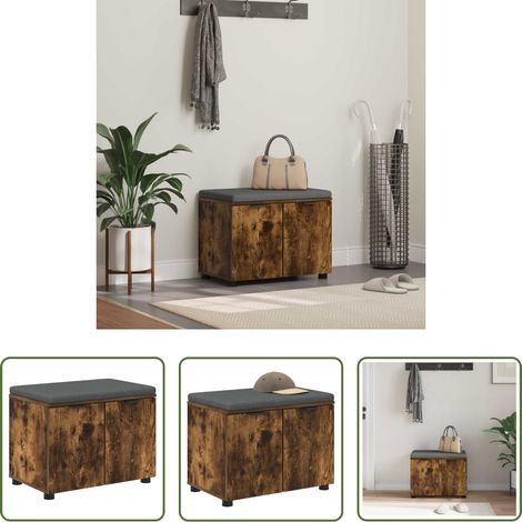 Holzbank - Flurbank mit Kissen mit Regal Geräucherte Eiche 60 x 38 x 46 cm (1/5)