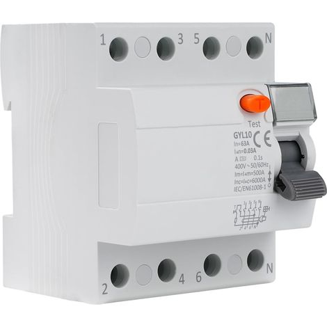 Disjoncteur différentiel 30mA 63A type A disjoncteur à courant résiduel 4P AC400V RCCB disjoncteur 4 pôles interrupteur différentiel Protection contre les fuites GYL10 (1/5)