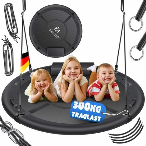 Balançoire nid d'oiseau - Diamètre : 120 cm - Charge maximale : 300 kg - Avec coussin et 4 poignées réglables - Pour enfants et adultes - Anthracite