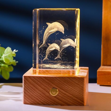 Lampe Décorative À Gravure Laser - Cube En Cristal K-nine - Veilleuse Intérieure 3D - Cadeau Festif Ou Occasion Spéciale - 1 Pièce (1/4)