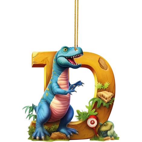Ornement De Noël - Pendentif Dinosaure En Acrylique Avec Lettres Anglaises - Décoration Arbre De Noël Et Guirlande - Lot De 1 (1/2)